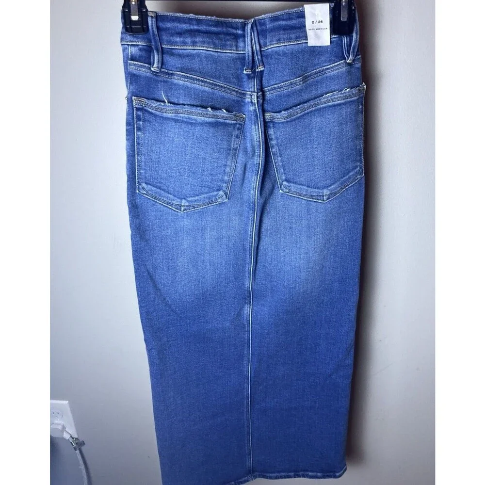 Good American Front Split Slit Blue Jean Midi Skirt Size 2 Revolve - Picture 4 of 7